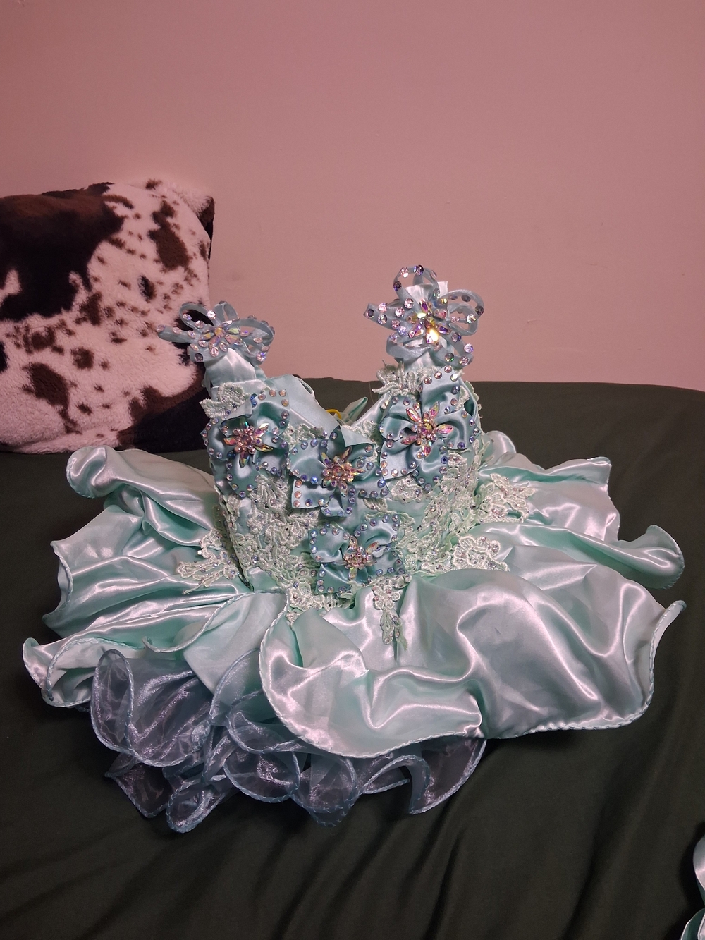 Girls' Formal Mint Green Floral Appliqué Dress